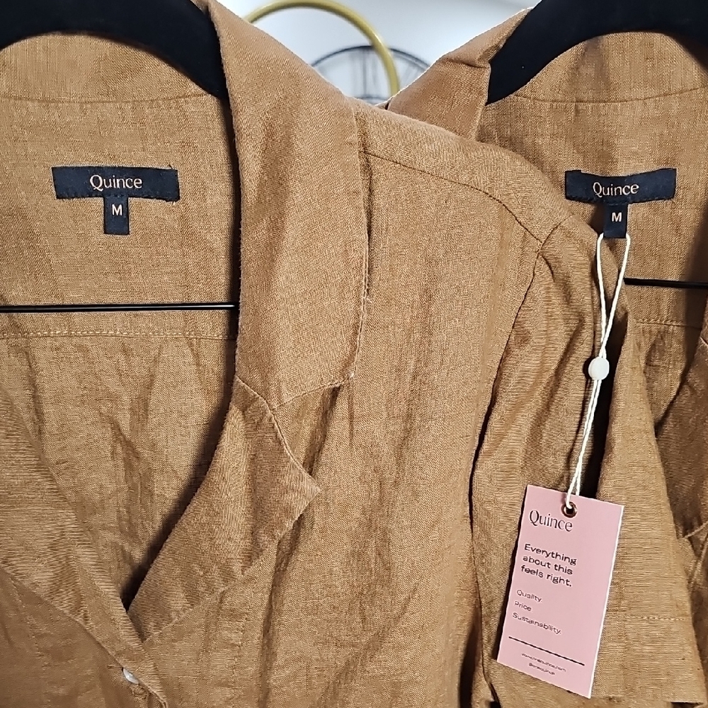 2 For 1 Quince Linen Cropped Button-Front Top – Camel | Sizes M | NWT - Picture 7 of 8